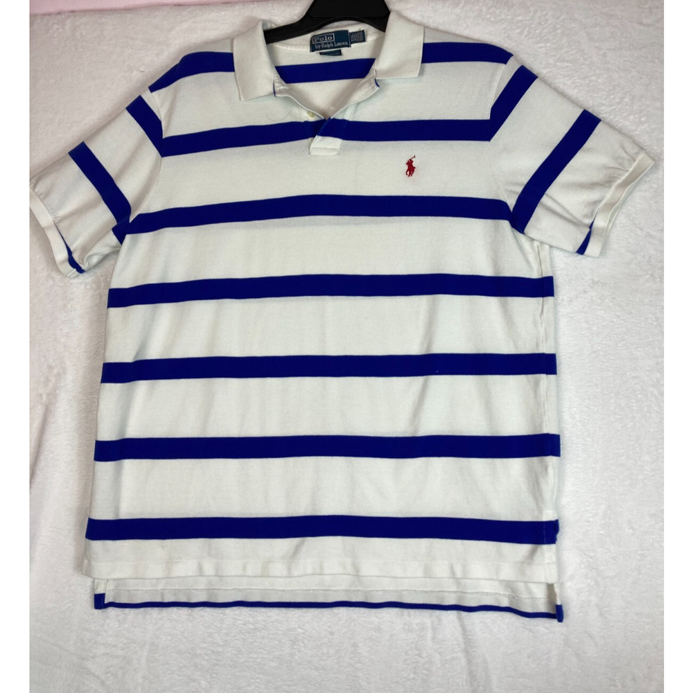POLO Ralph Lauren Men's Blue White Striped Polo Shirt Custom Fit Size XXL